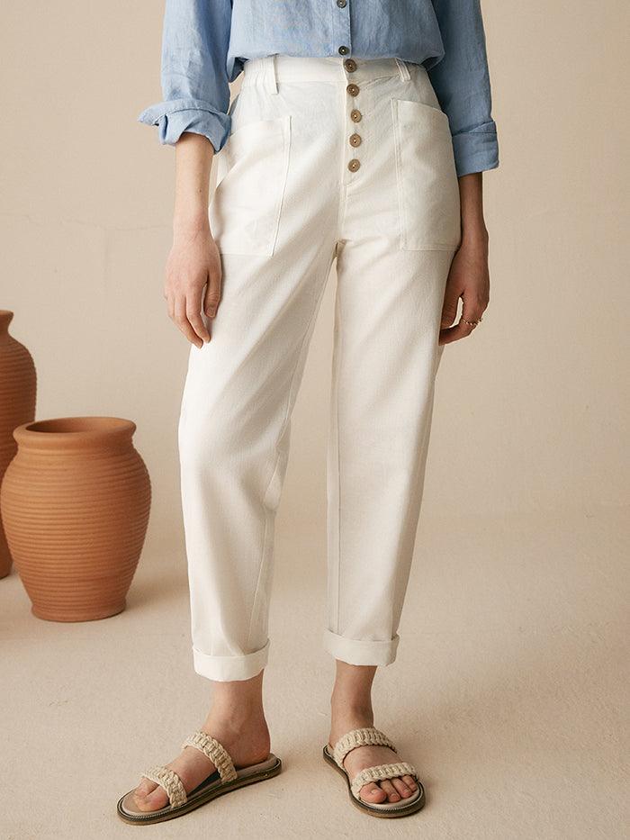 Linen Simple Button Fly Trousers HEIDI