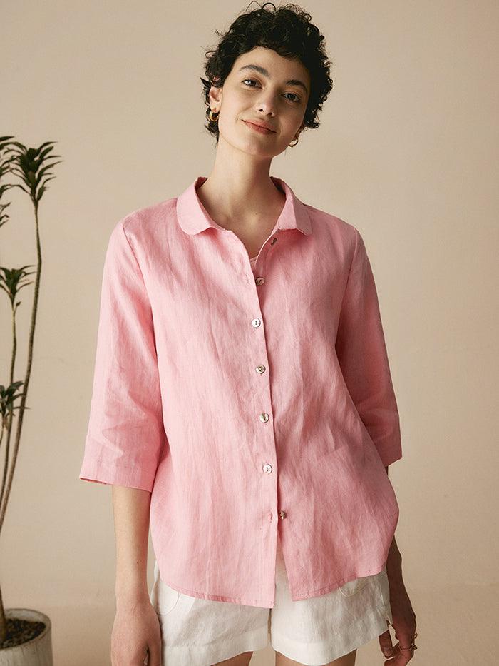 100% Linen Peter Pan Collar 3/4 Sleeve Shirt ASTRID