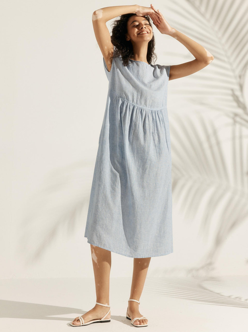 100% Linen Cap Sleeve Washed Midi Dress JOAN