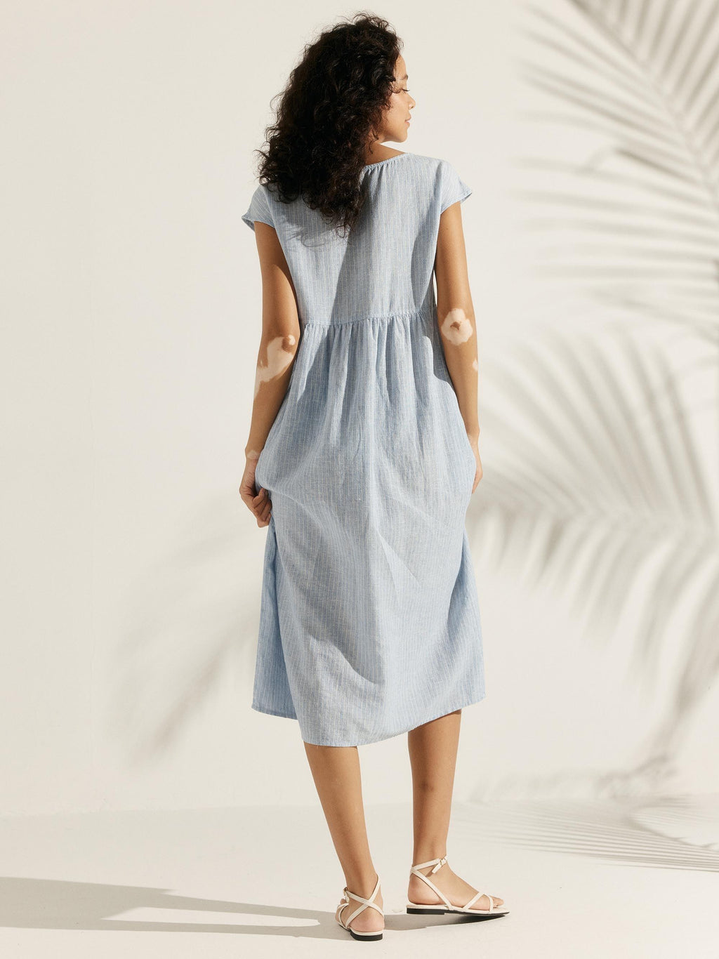 100% Linen Cap Sleeve Washed Midi Dress JOAN
