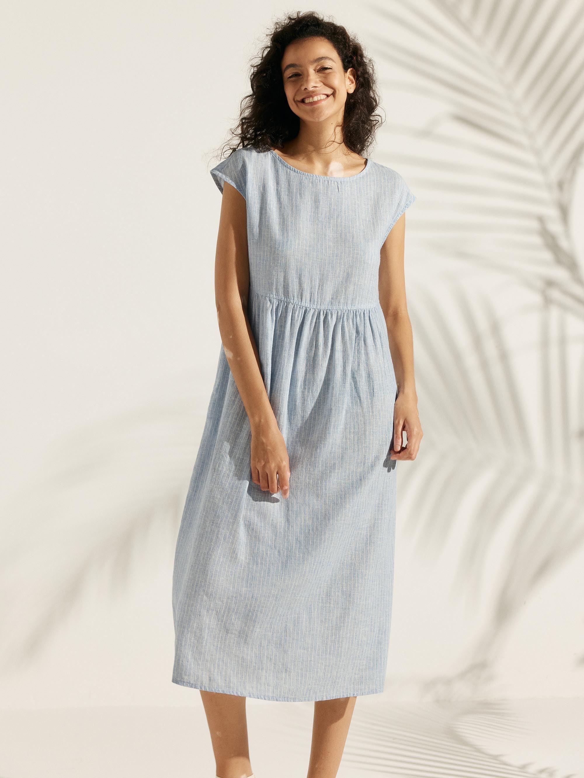 100% Linen Cap Sleeve Washed Midi Dress JOAN