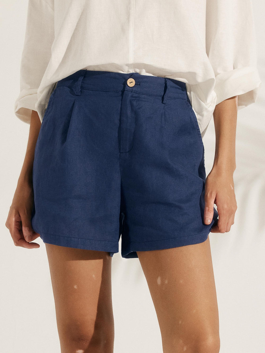 100% Linen Pleated Linen Shorts ELLEN