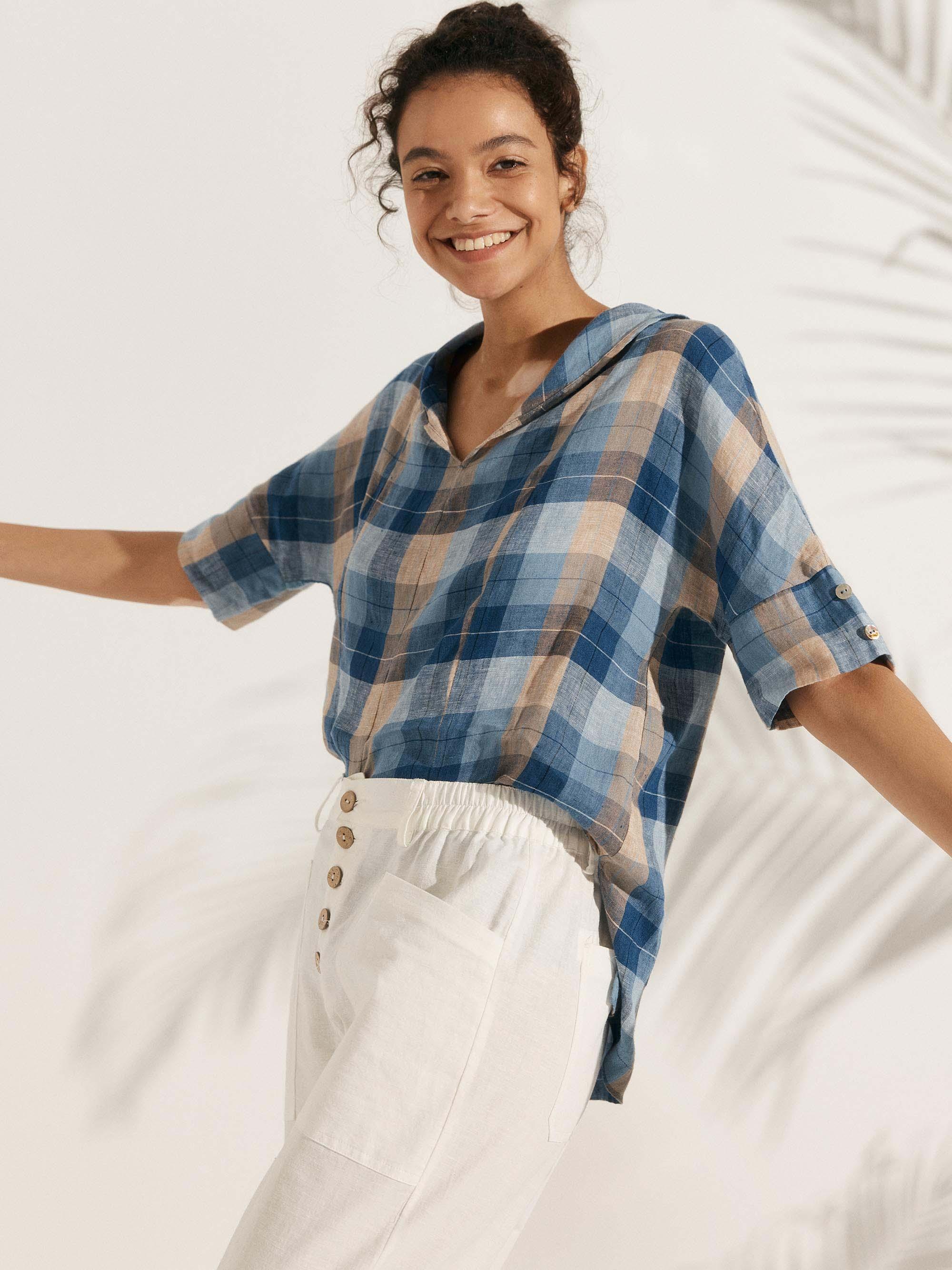 Linen V Neck Short Sleeve Shirt SIERRA