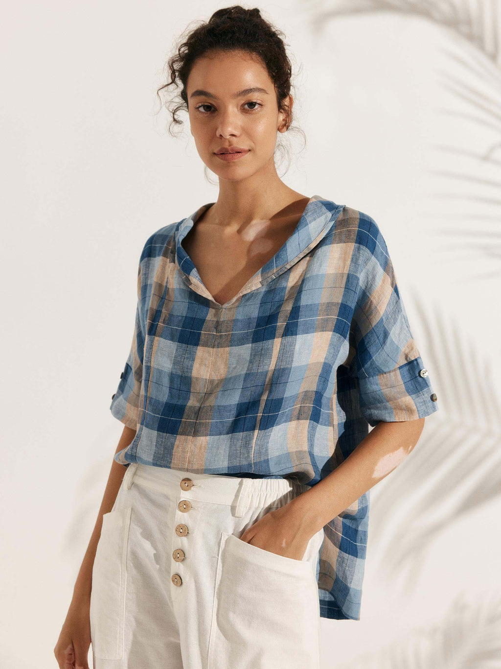 Linen V Neck Short Sleeve Shirt SIERRA