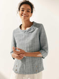 Linen Round Soft-Fold Collar Top LAURA