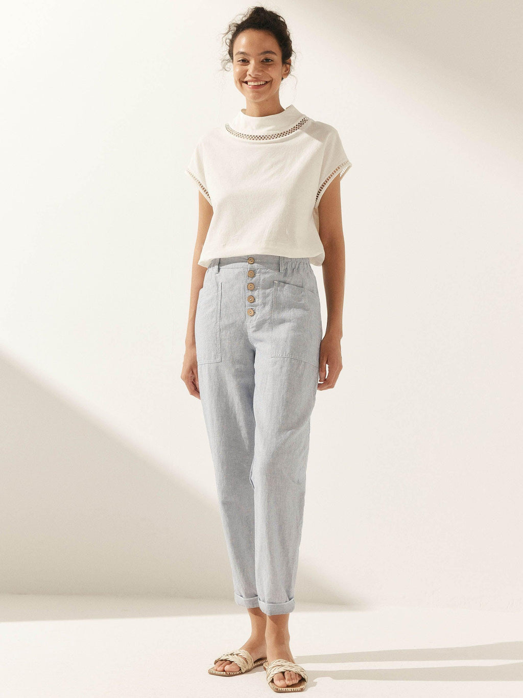Linen Simple Button Fly Trousers HEIDI