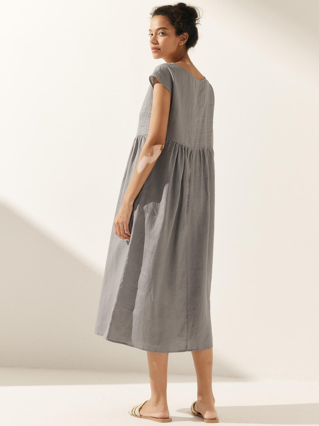 100% Linen Cap Sleeve Washed Midi Dress JOAN