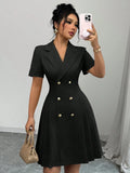 Double-Breasted Short Sleeve Dress