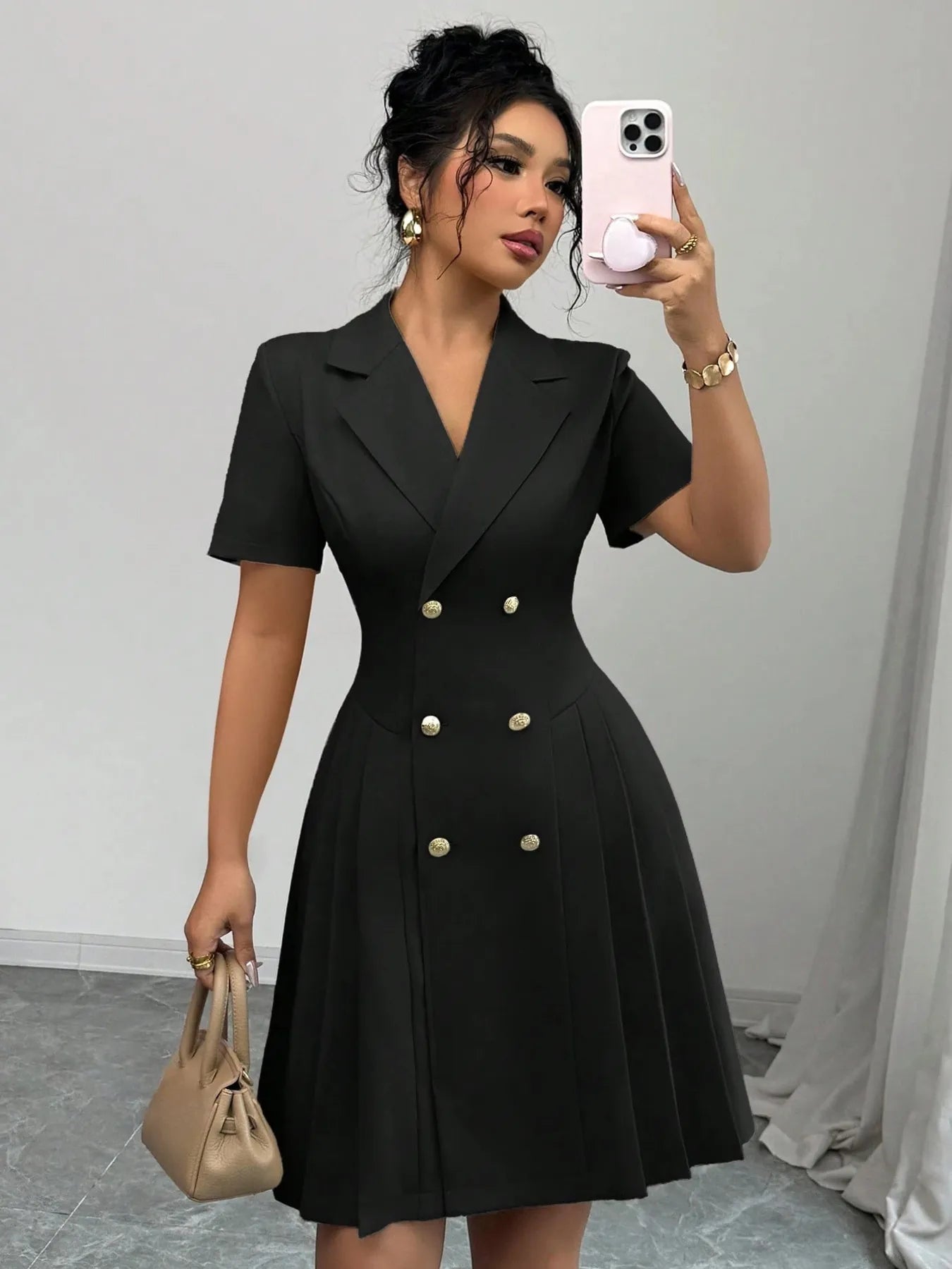 Double-Breasted Short Sleeve Dress