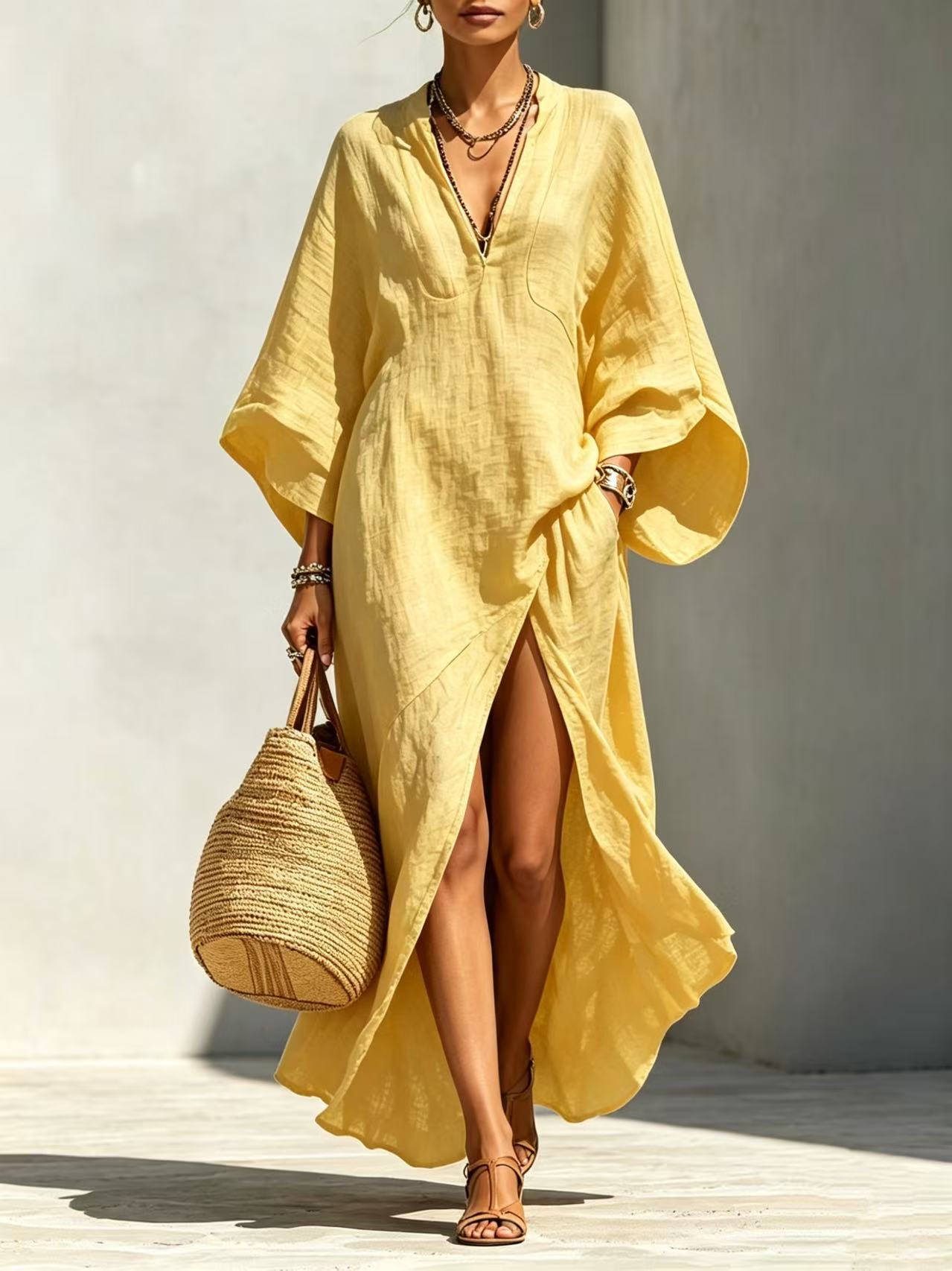 Women's Batwing Sleeve Loose Maxi Resort Dress