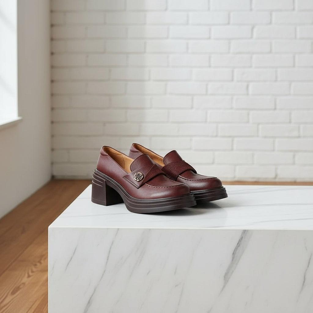Women’s Vintage Chunky Heel Leather Shoes – Retro Style