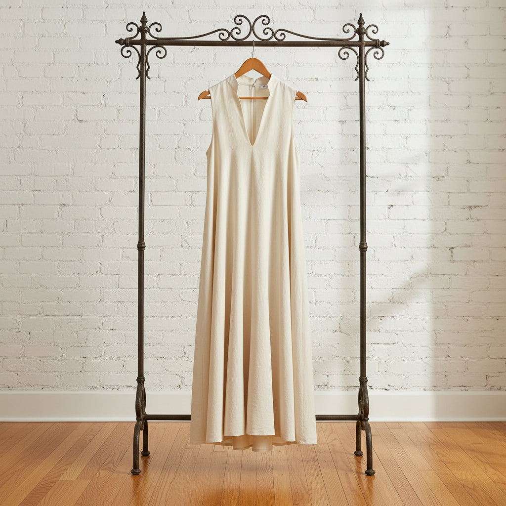 Linen Blend Sleeveless Stand-Collar Maxi Dress – 5 Colors S–3XL