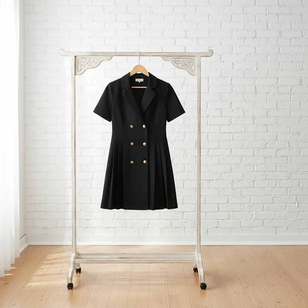 Double-Breasted Short Sleeve Dress