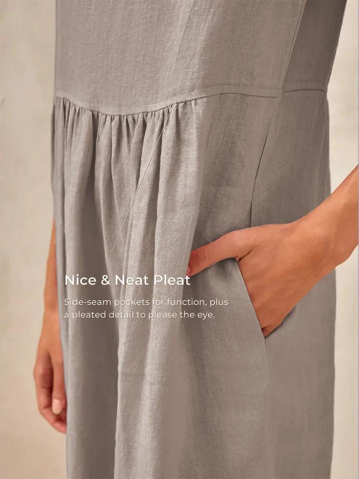 100% Linen Cap Sleeve Washed Midi Dress JOAN