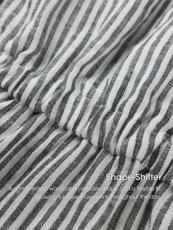 100% Linen Striped Elastic-Waist Mini Dress ARIA