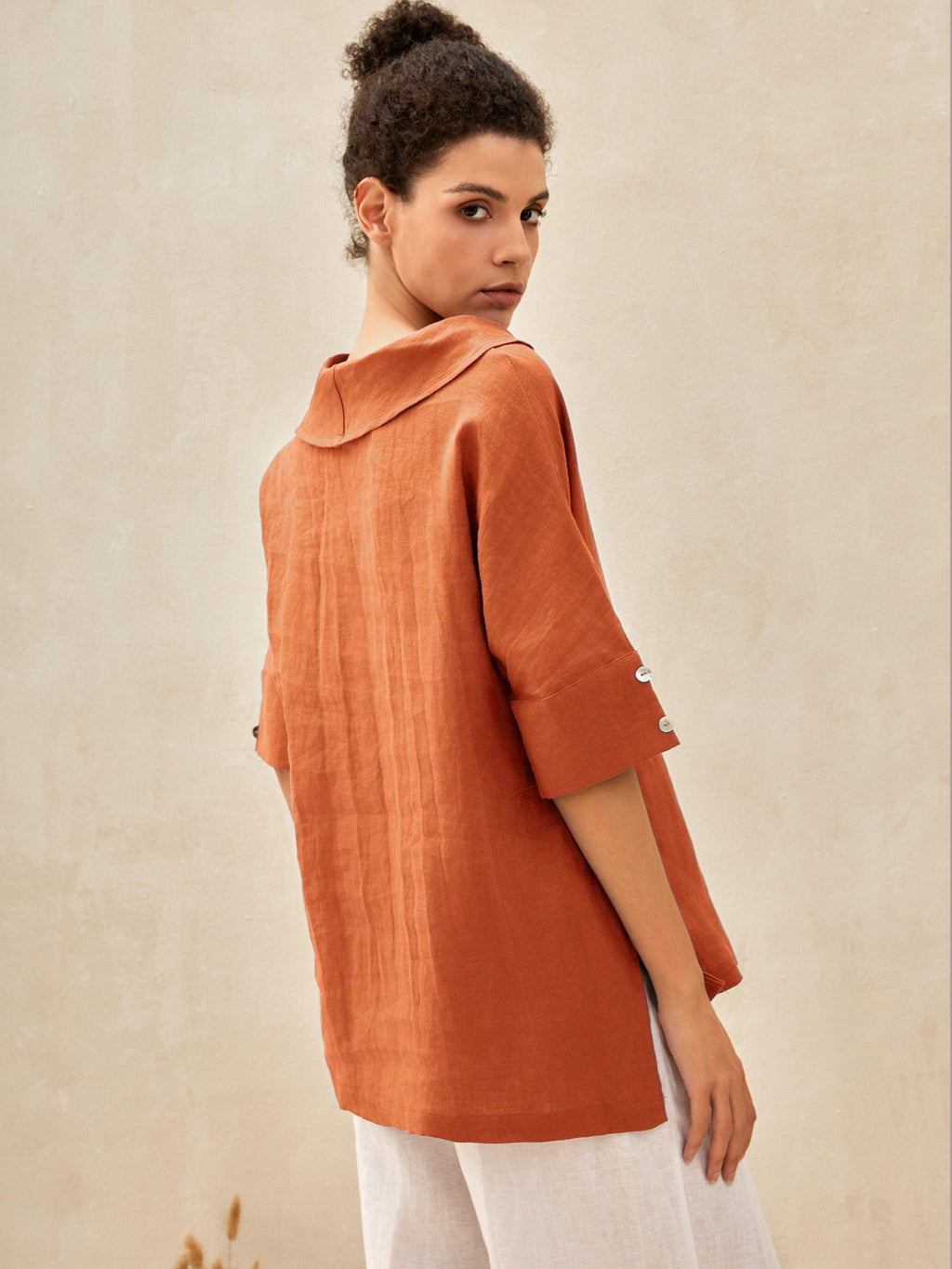 Linen V Neck Short Sleeve Shirt SIERRA