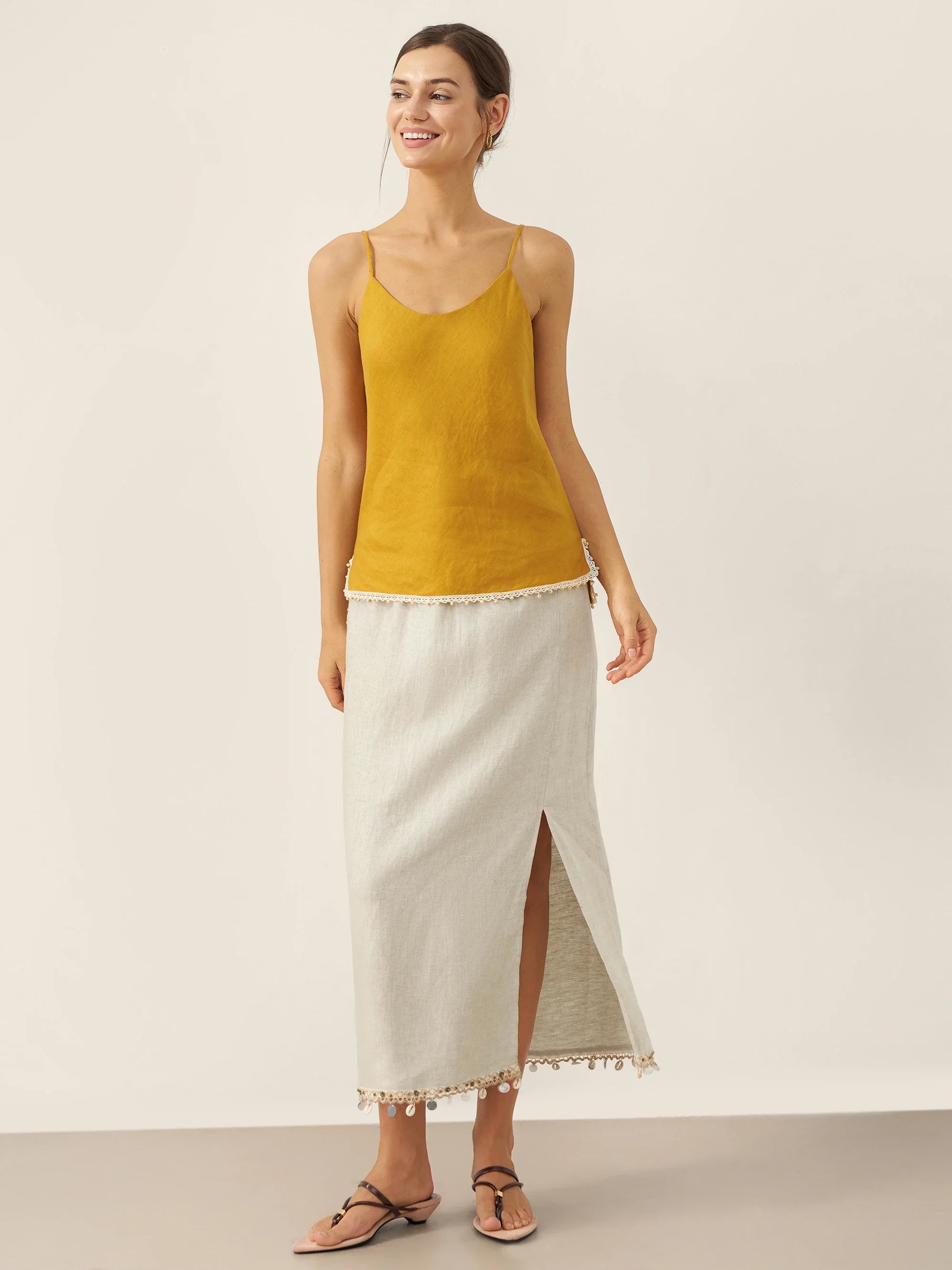 100% Linen Beaded Hem Camisole Bree