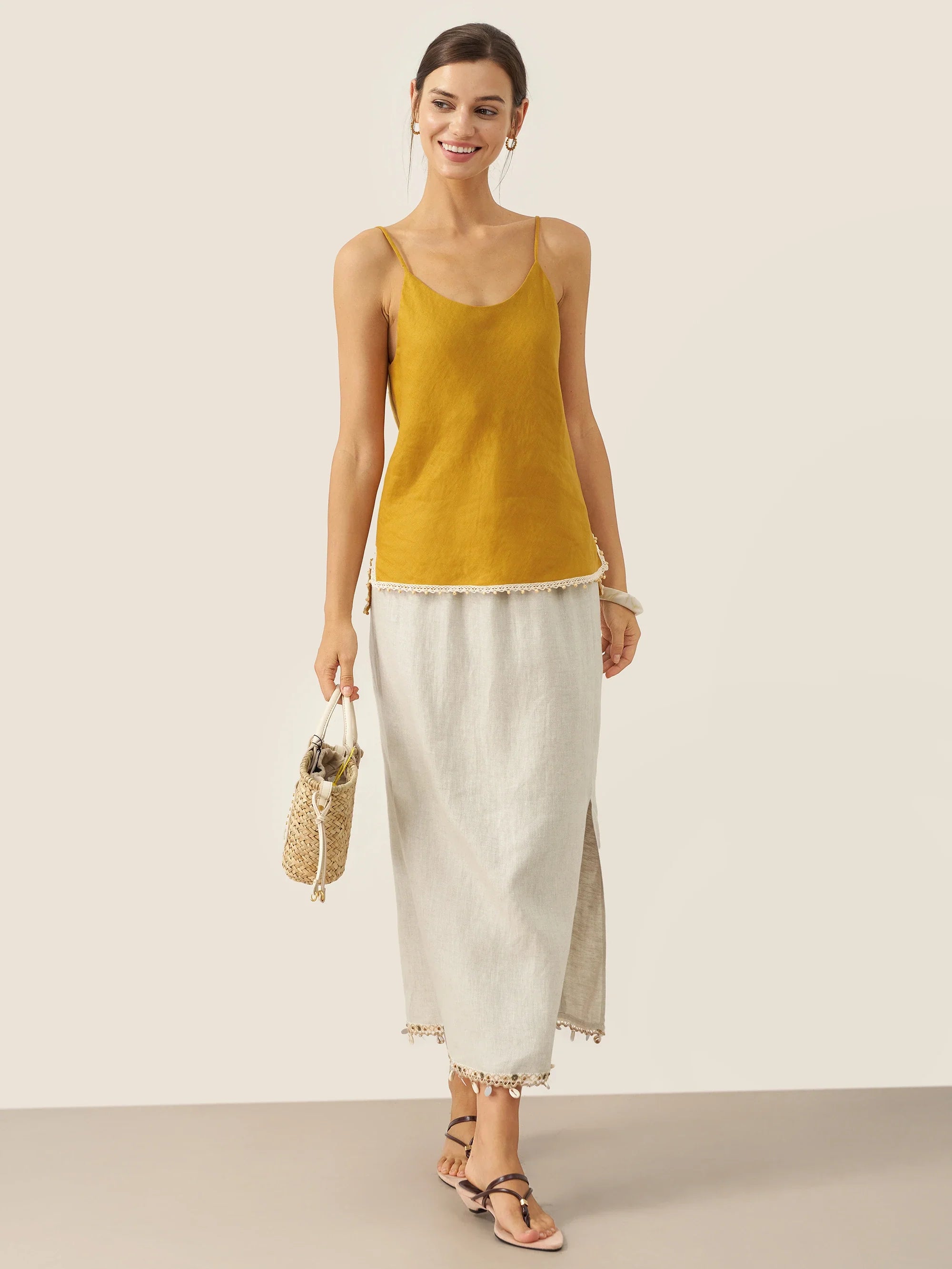 100% Linen Beaded Hem Camisole Bree