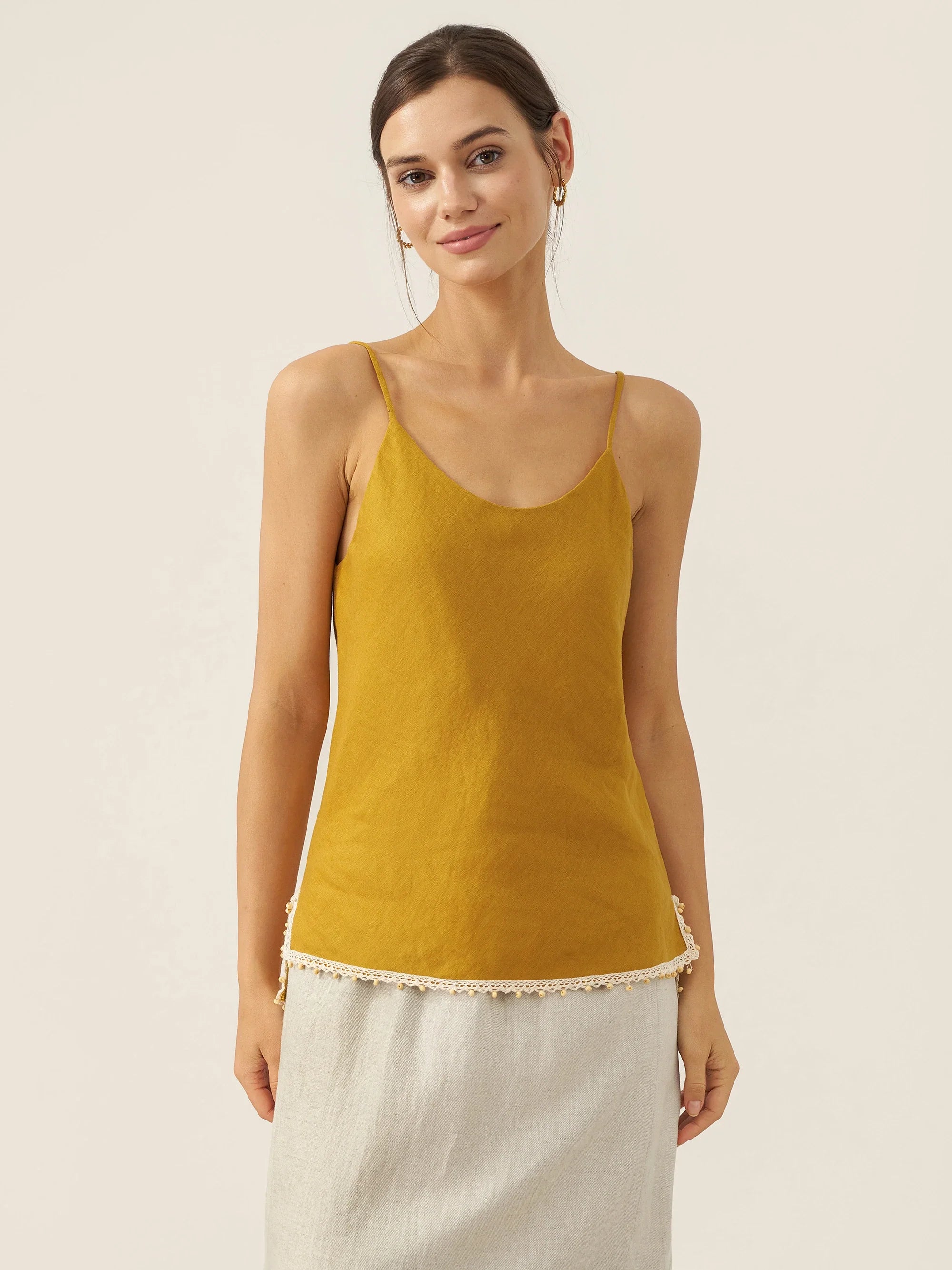 100% Linen Beaded Hem Camisole Bree