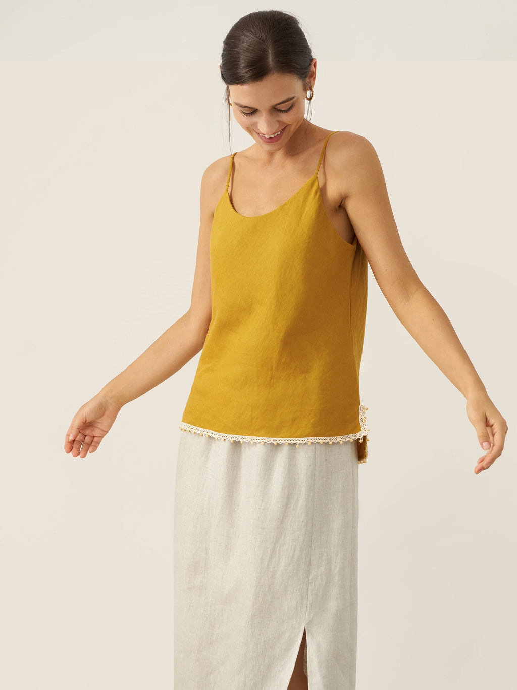100% Linen Beaded Hem Camisole Bree