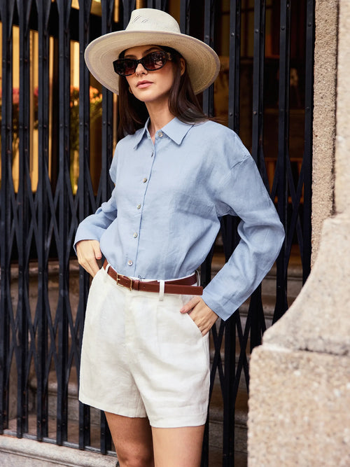 100% Linen Pleated Linen Shorts ELLEN
