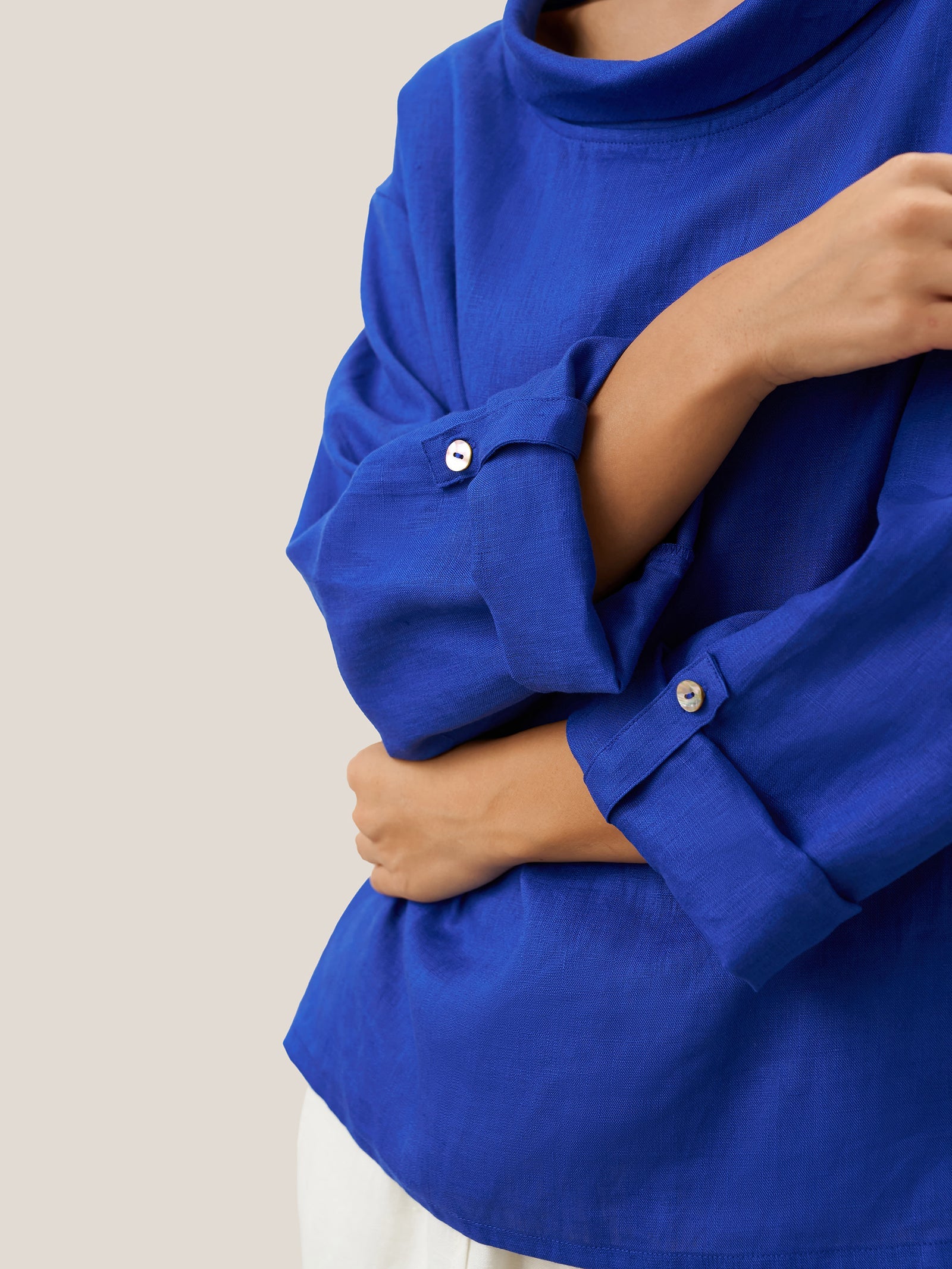 100% Linen Draped Neck Top HOLLIS