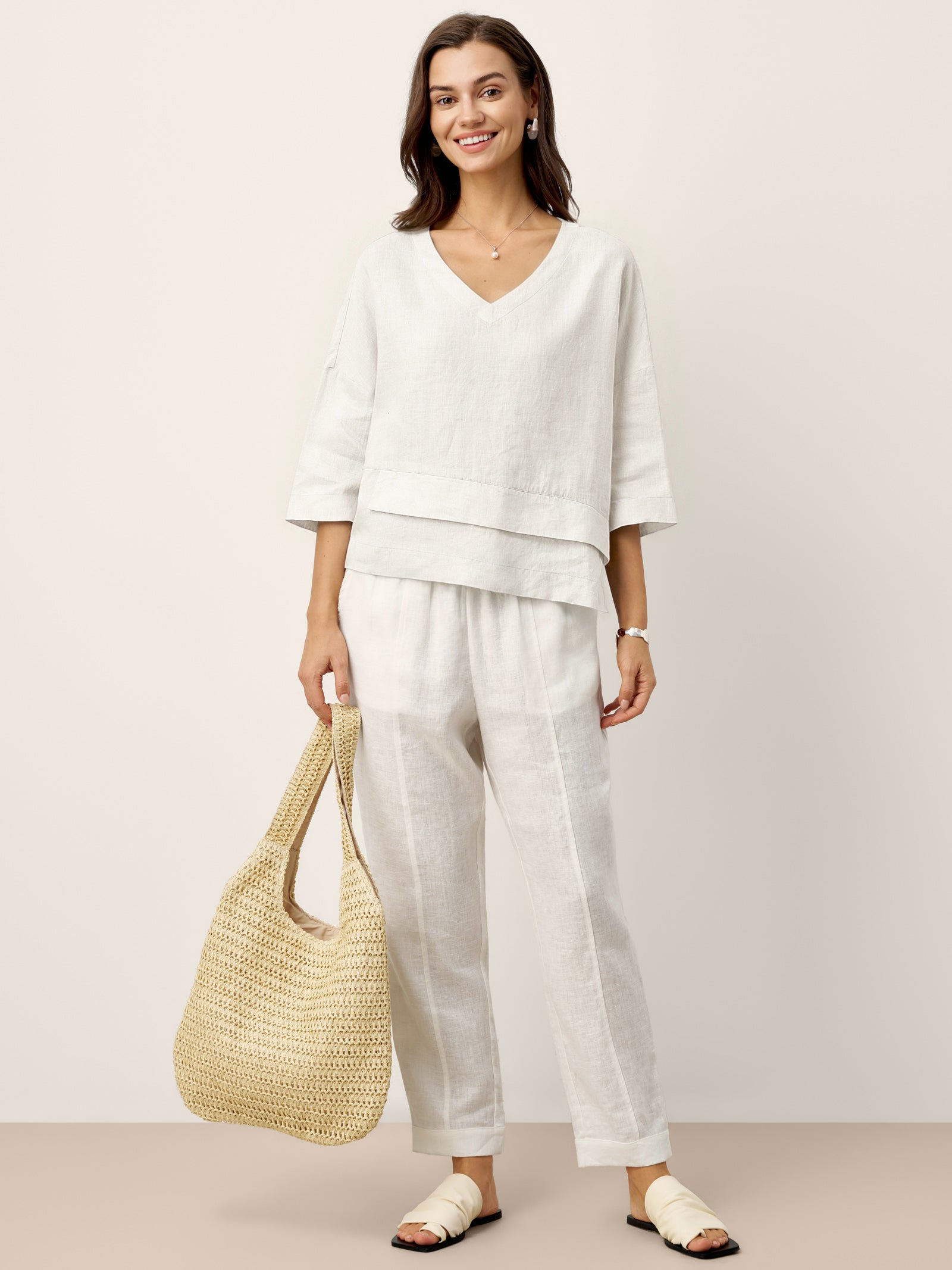 100% Linen Drop Shoulder Asymmetric Layered Hem Overtop VIOLA