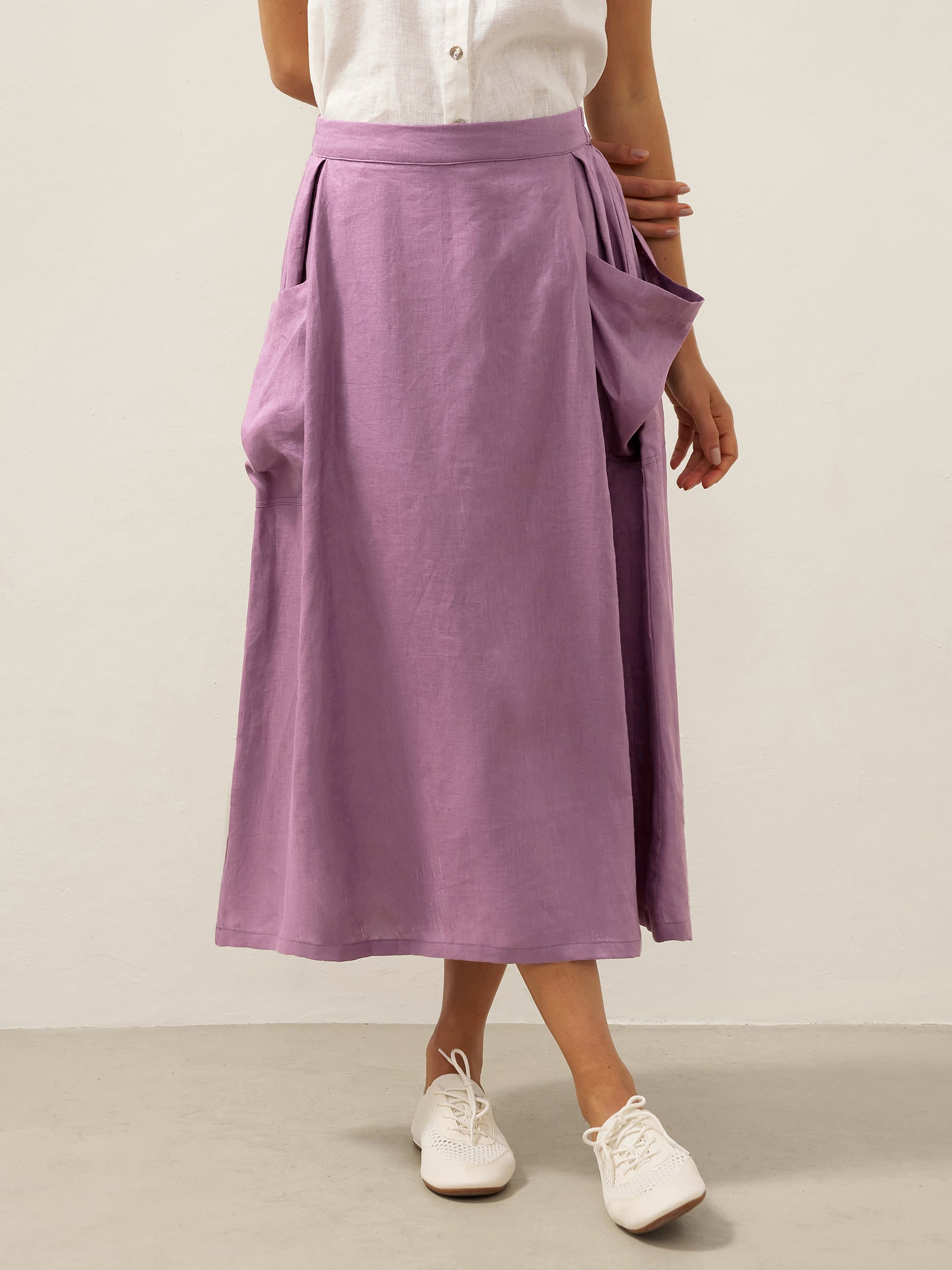 Linen Checked Elastic Waist Skirt MARINA