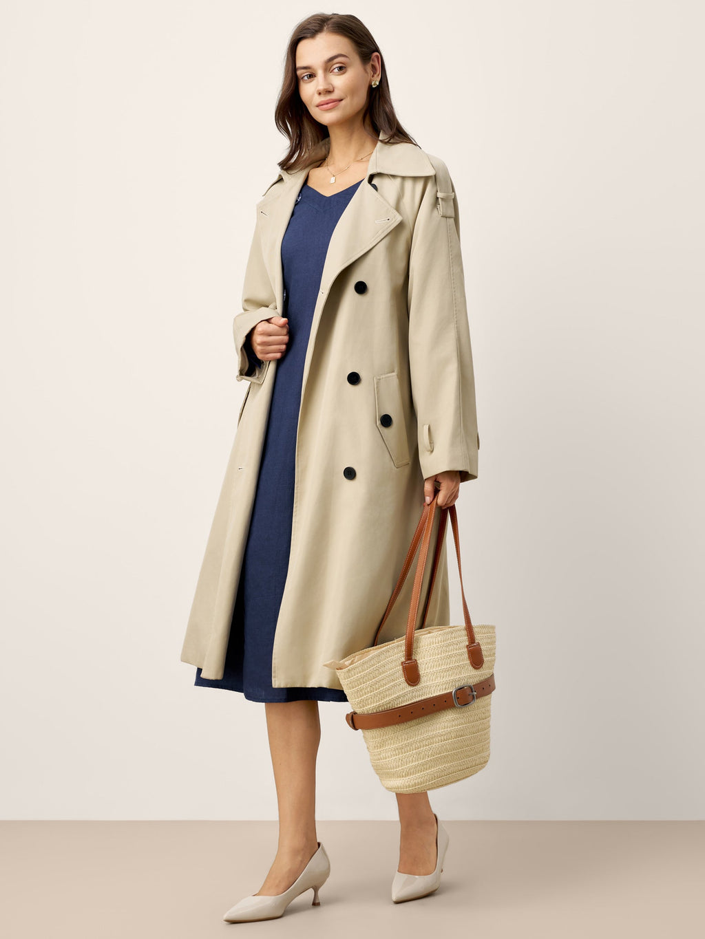100% Linen Gathered Waist Flap Detail Midi Dress DIANA