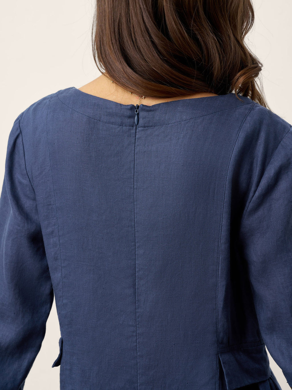 100% Linen Gathered Waist Flap Detail Midi Dress DIANA