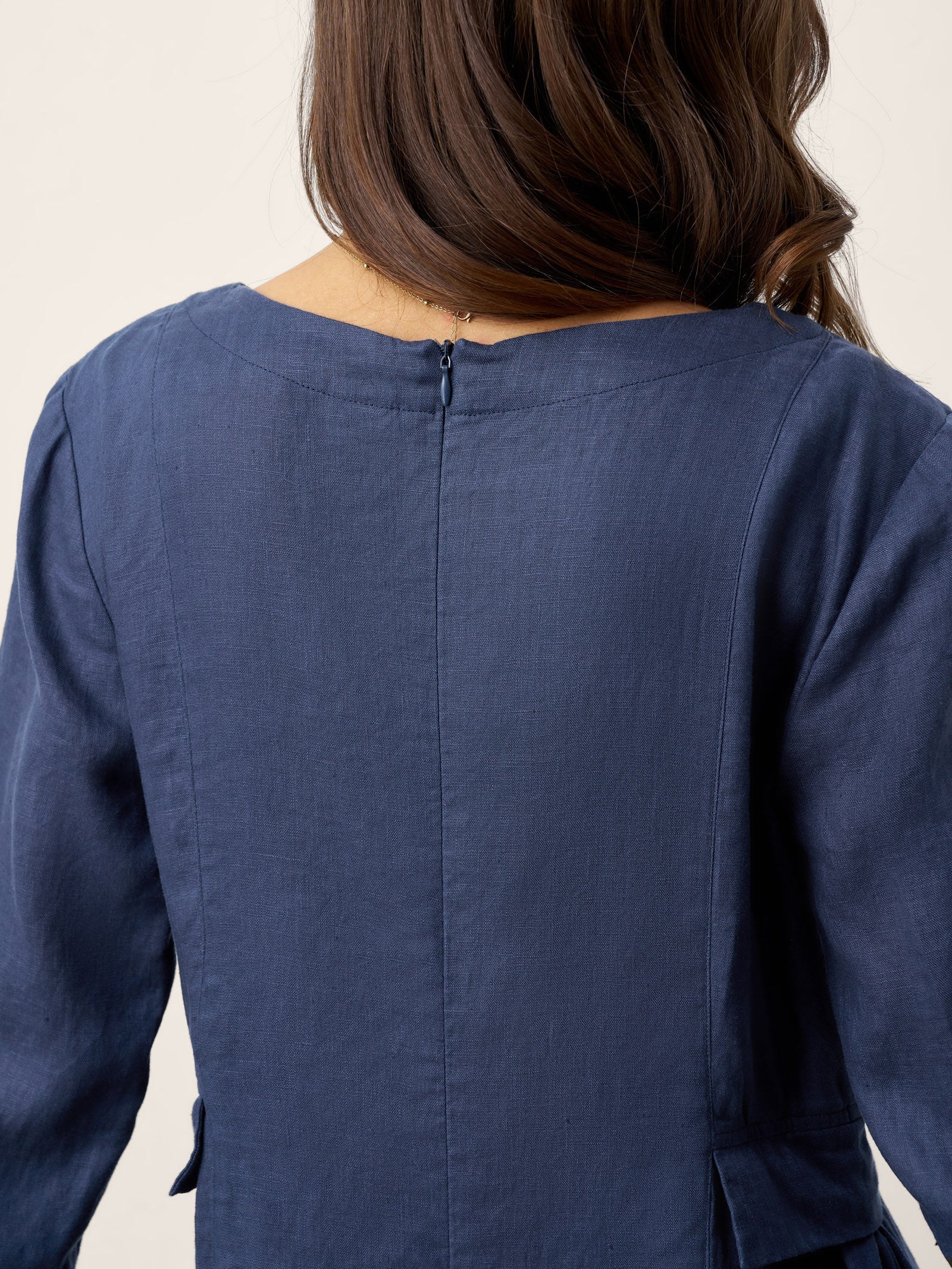 100% Linen Gathered Waist Flap Detail Midi Dress DIANA