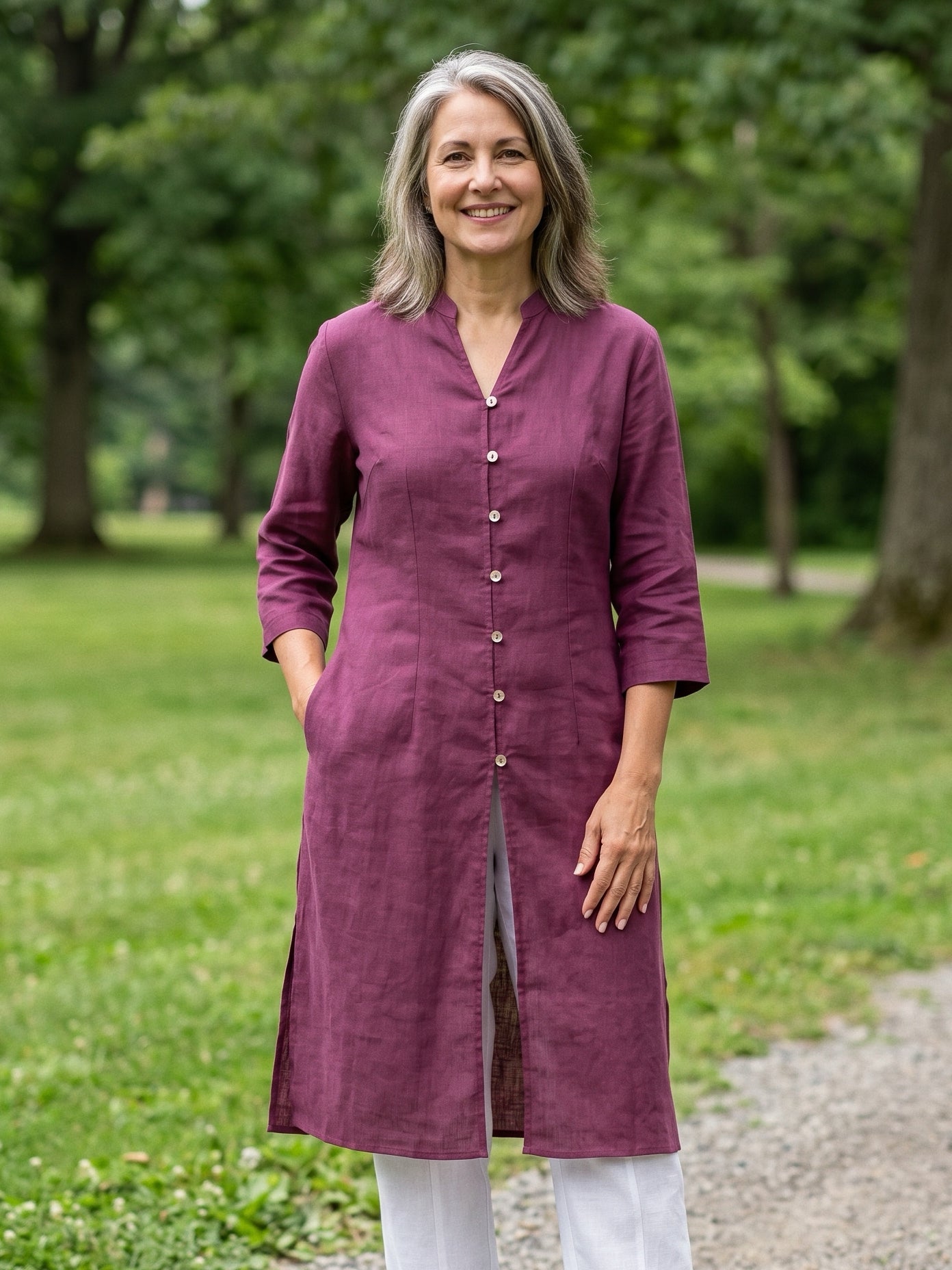 100% Linen Hand Button Long Top DILLON