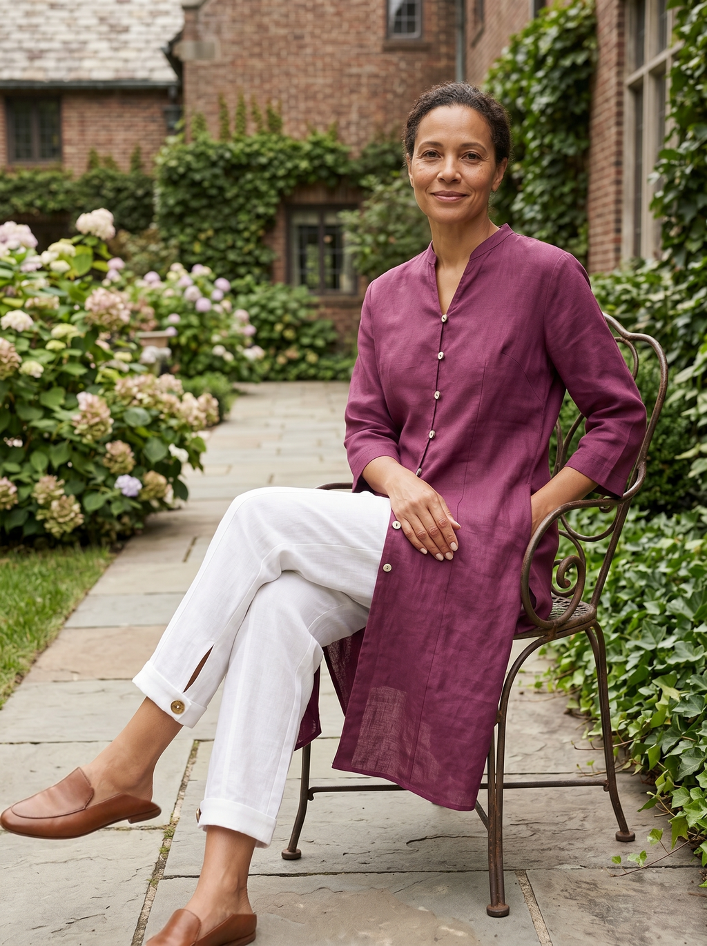 100% Linen Hand Button Long Top DILLON