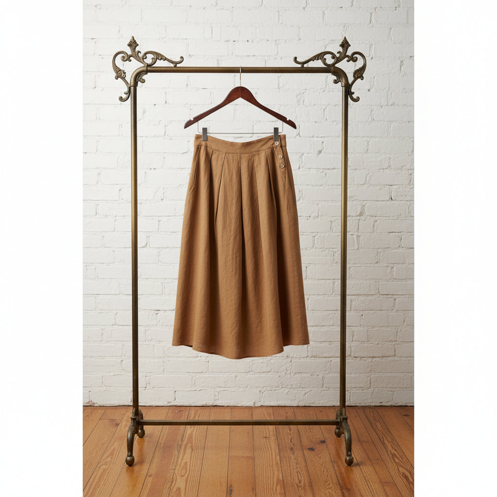 100% Linen Pleated Side Button Skirt LILITH