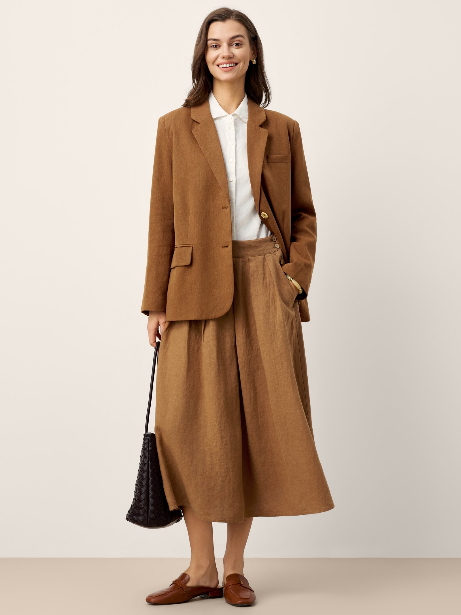100% Linen Pleated Side Button Skirt LILITH