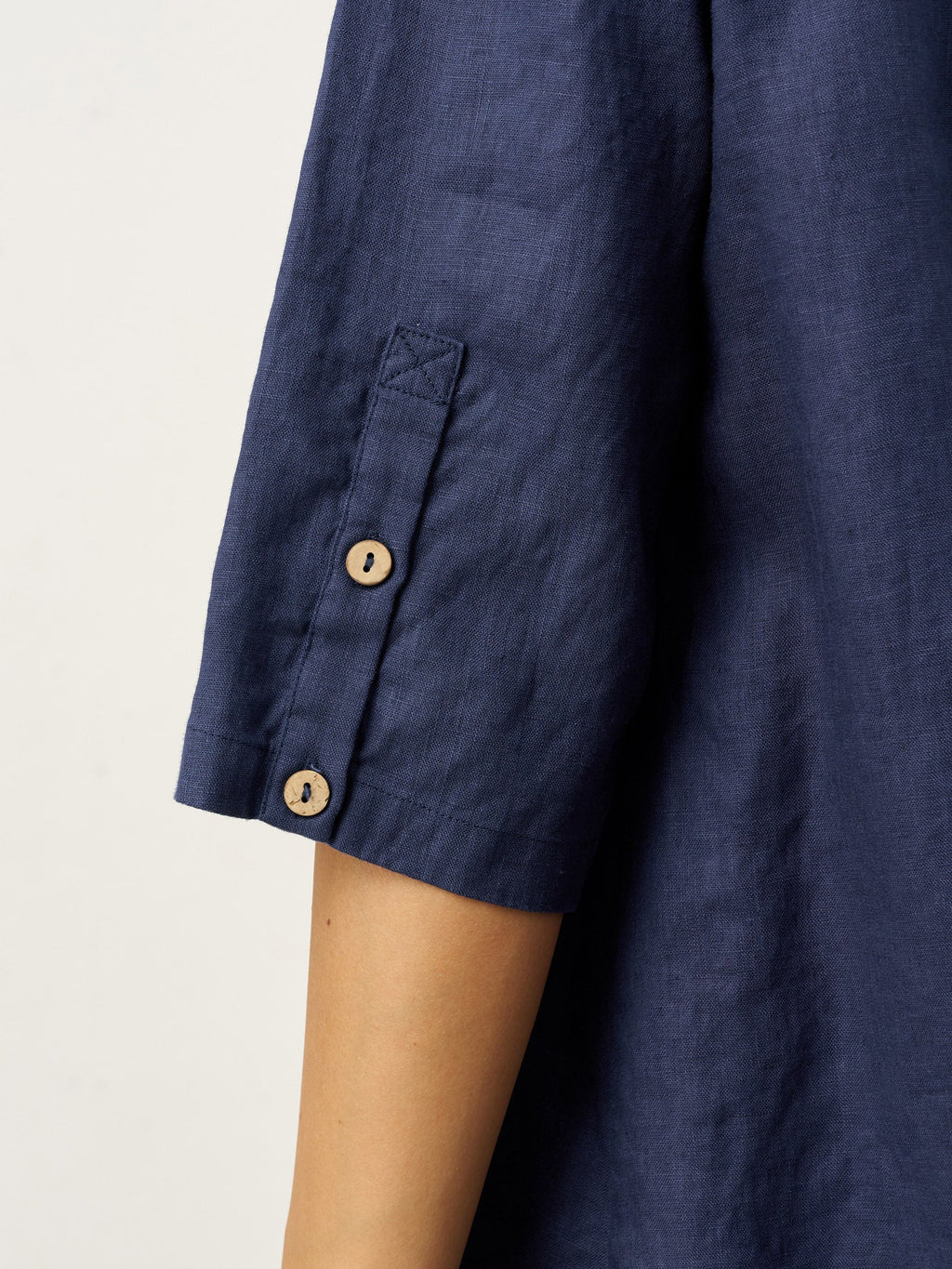 100% Linen Relaxed Back Button Top with Tab Sleeves SYLVANA