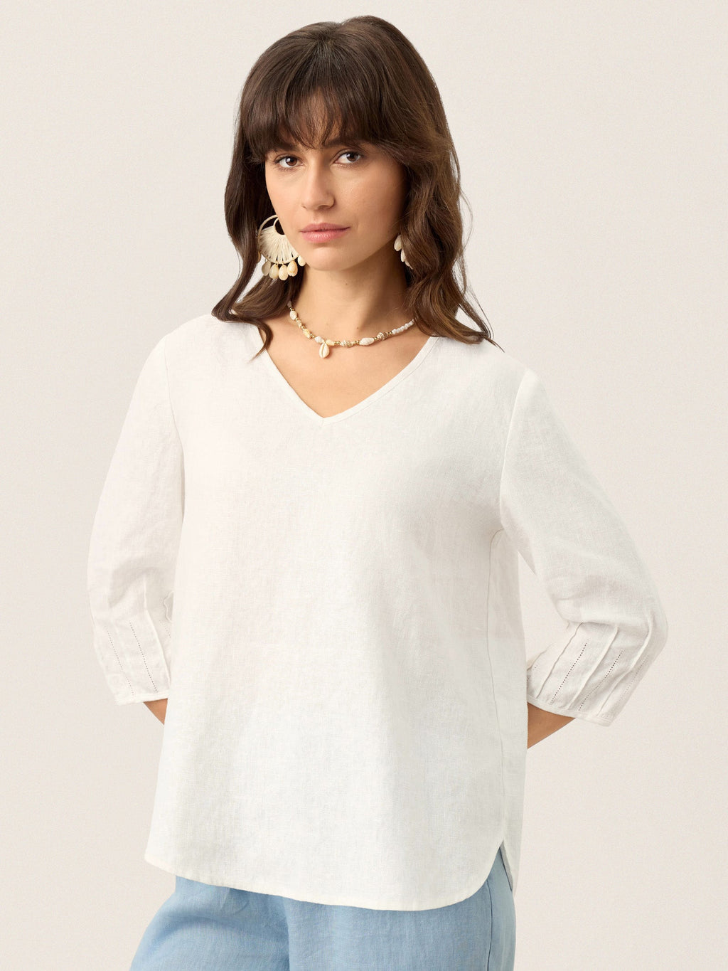 100% Linen Scoop Neck Slit Back Pullover Top FELICIA