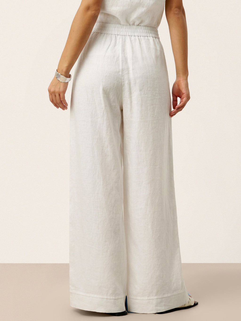 100% Linen Sculpted Pleat Elasticated Back Relaxed Pants VERIDIANA