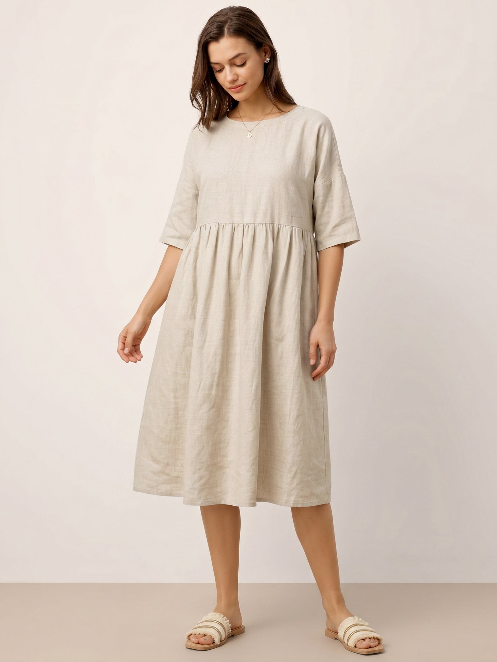 100% Linen A-Line Midi Dress VALENCIA