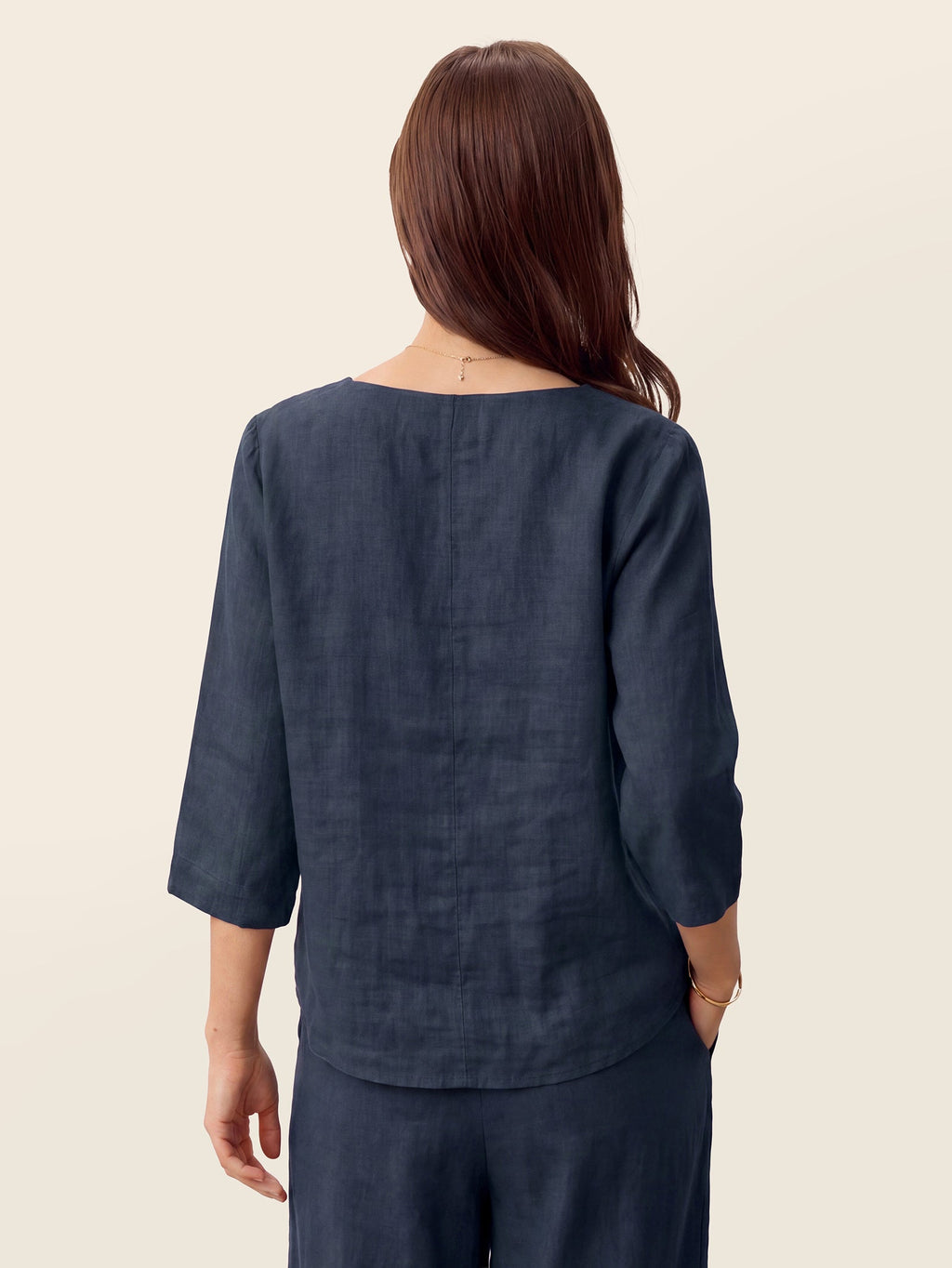 100% Linen Asymmetric-Hem Button-Trim Top NYLA