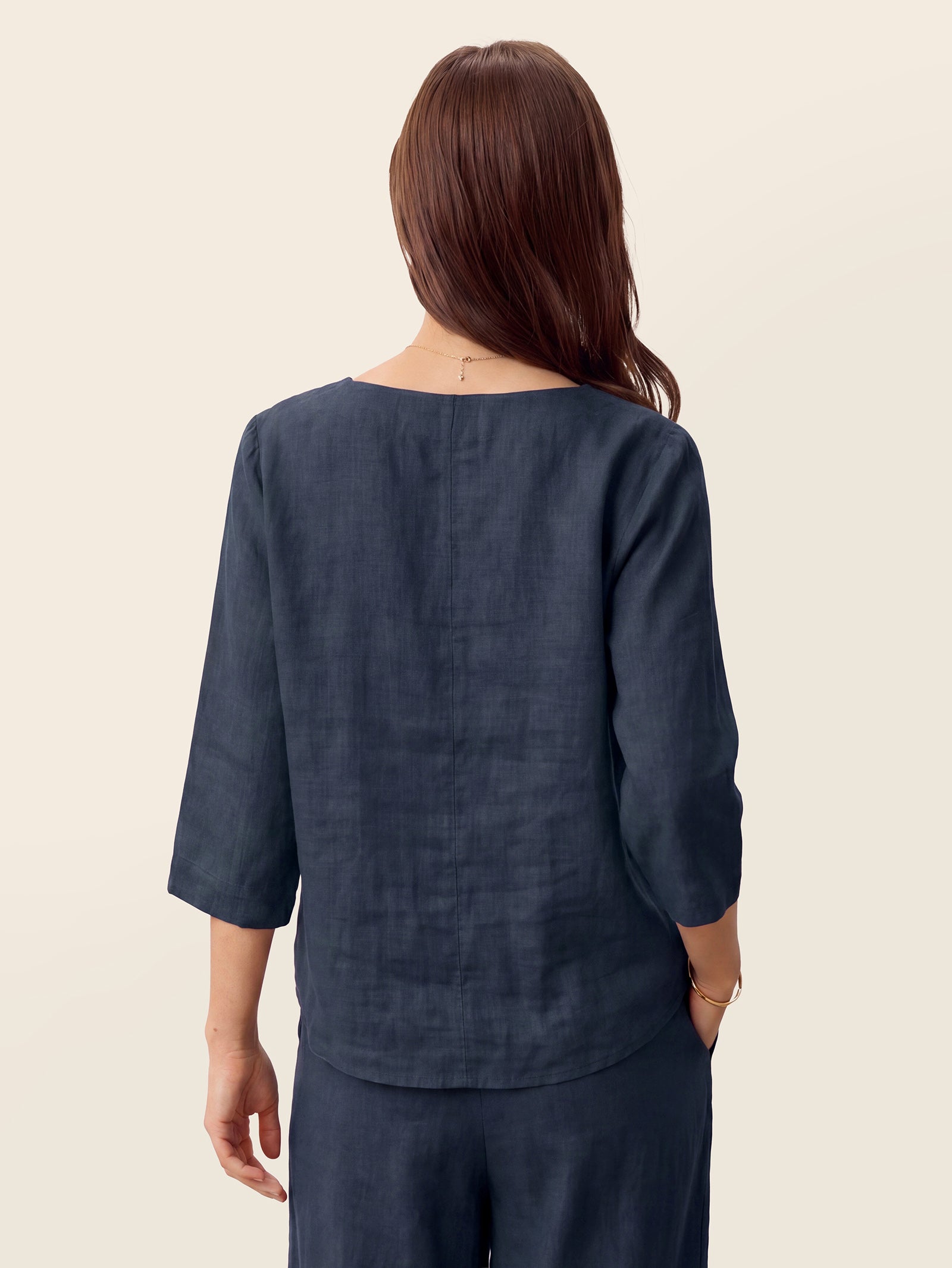 100% Linen Asymmetric-Hem Button-Trim Top NYLA