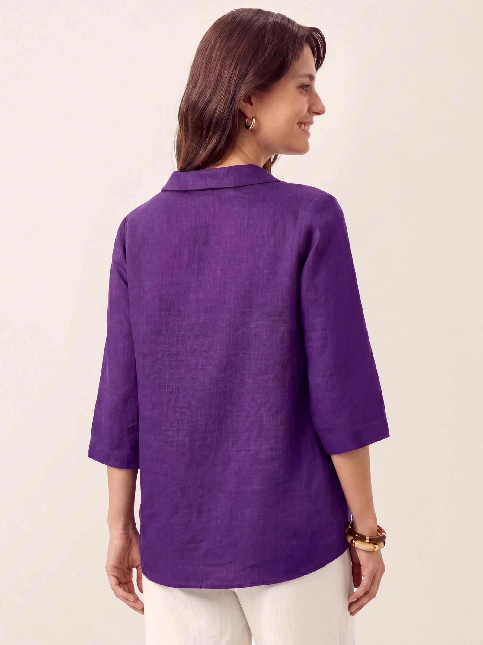 100% Linen Asymmetric Collar Inverted Pleat Top OTTILIE