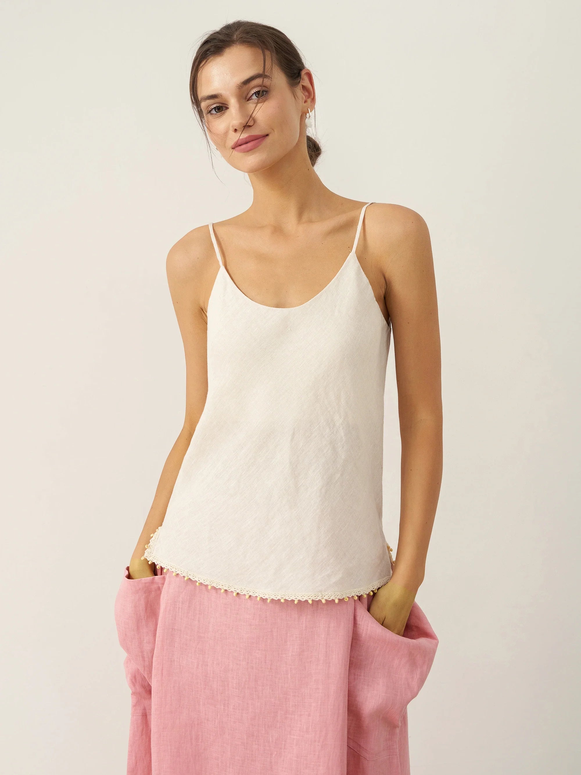 100% Linen Beaded Hem Camisole Bree