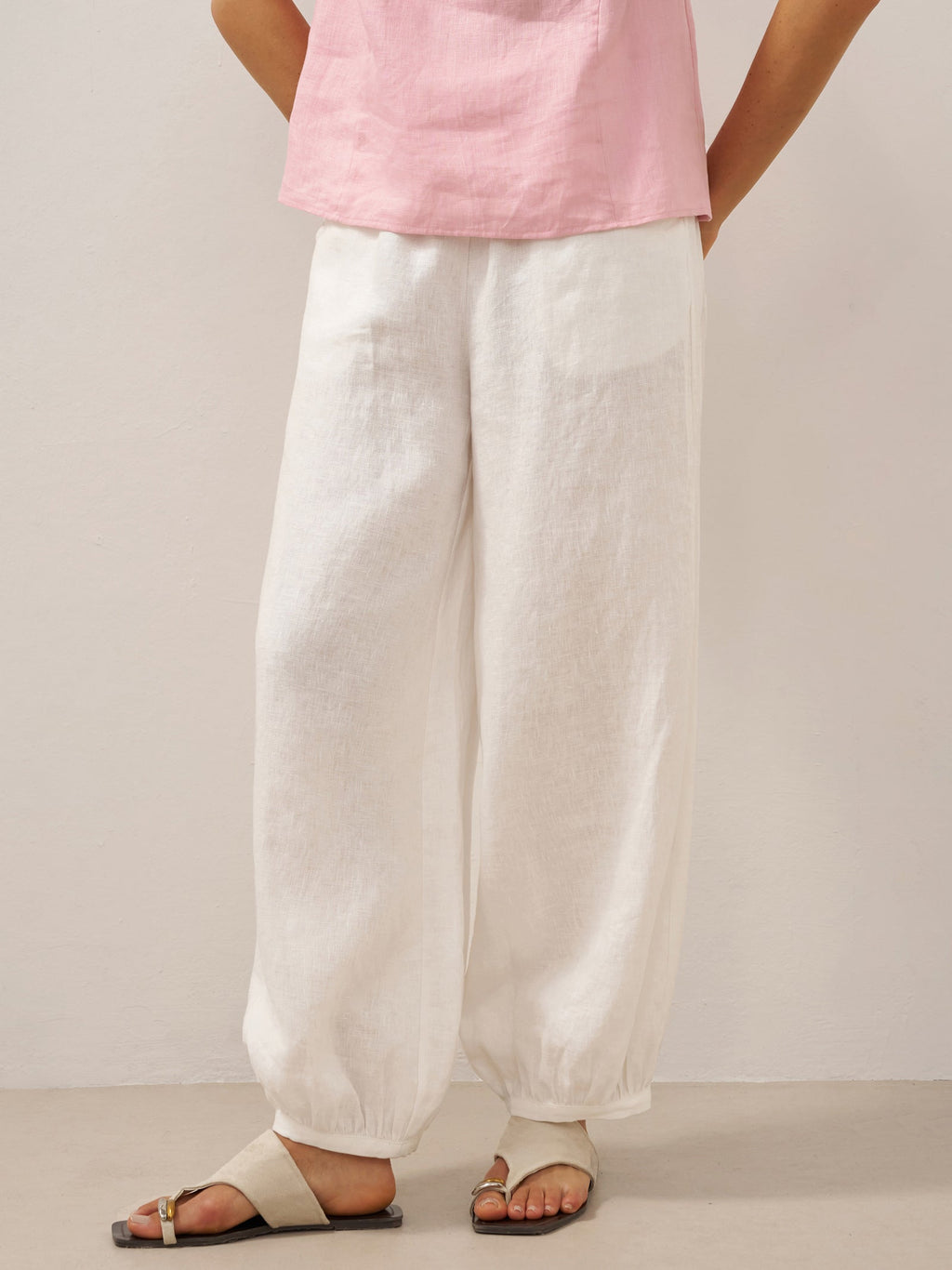 100% Linen Broad Elastic Waistband Pants TALIA