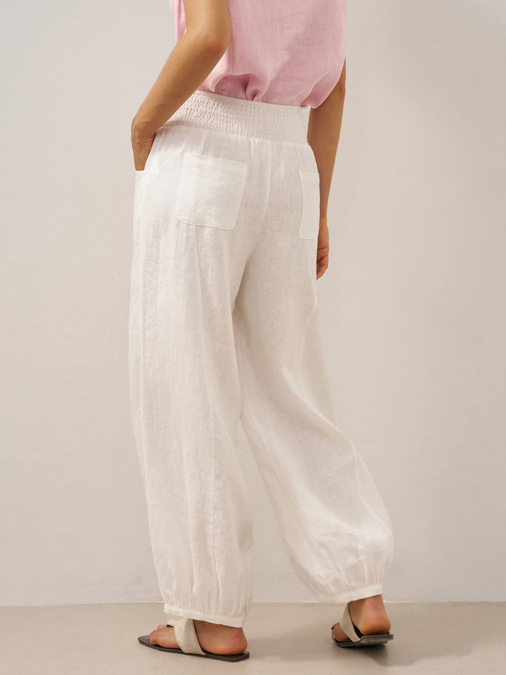 100% Linen Broad Elastic Waistband Pants TALIA