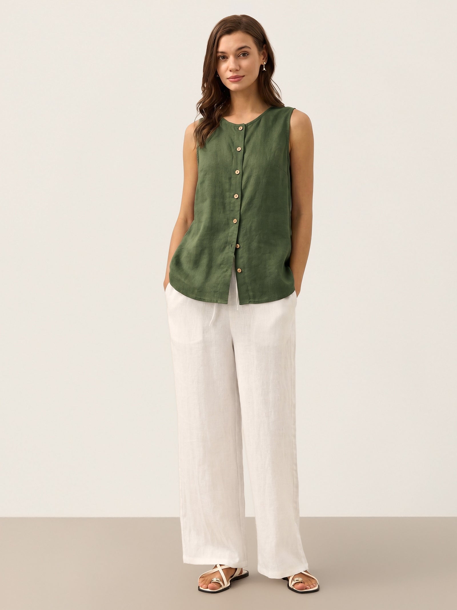 100% Linen Buttons Down Tank Top ERIN