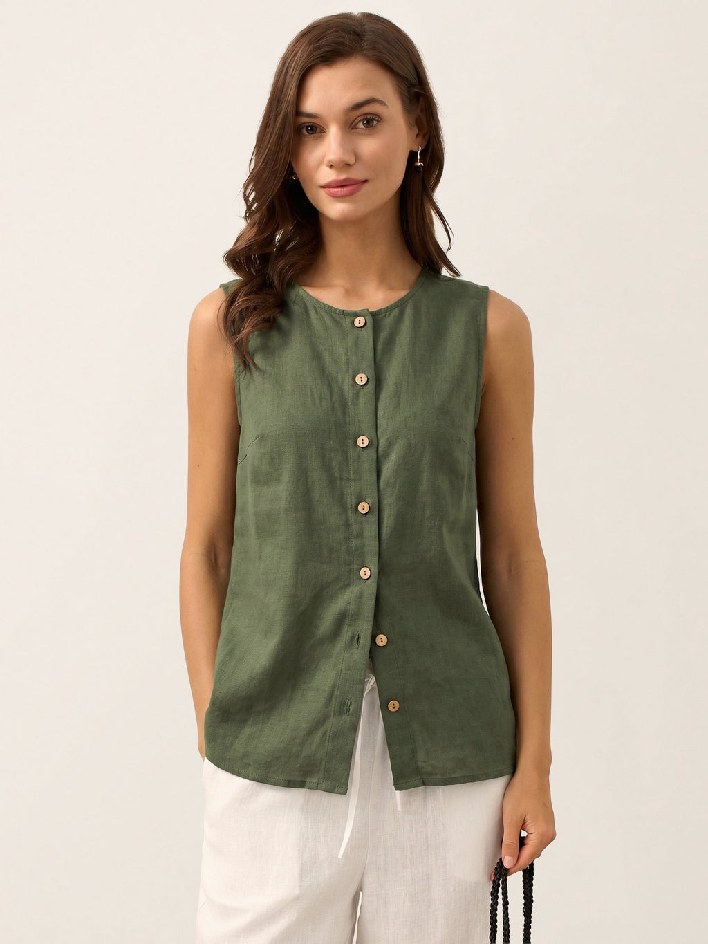 100% Linen Buttons Down Tank Top ERIN