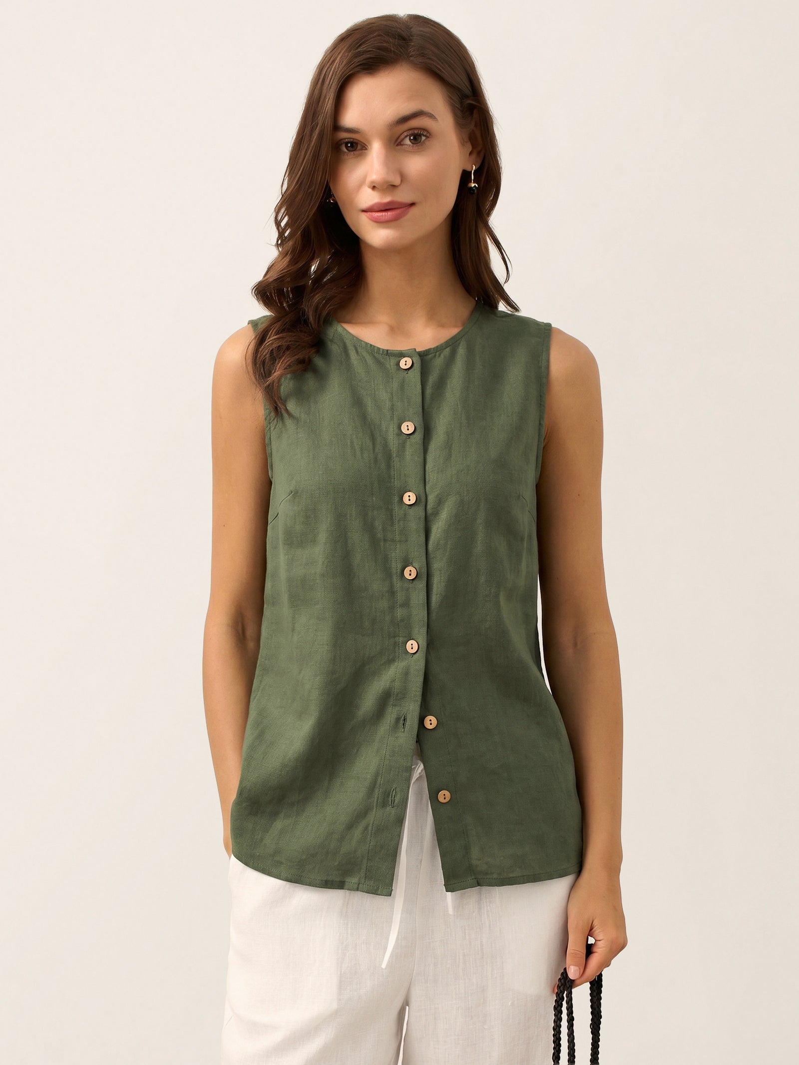 100% Linen Buttons Down Tank Top ERIN