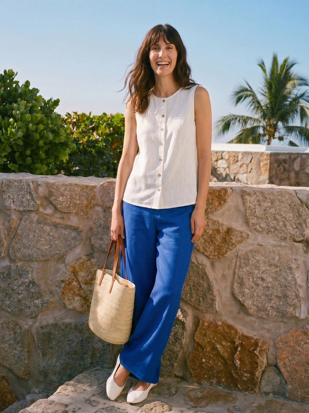 100% Linen Buttons Down Tank Top ERIN