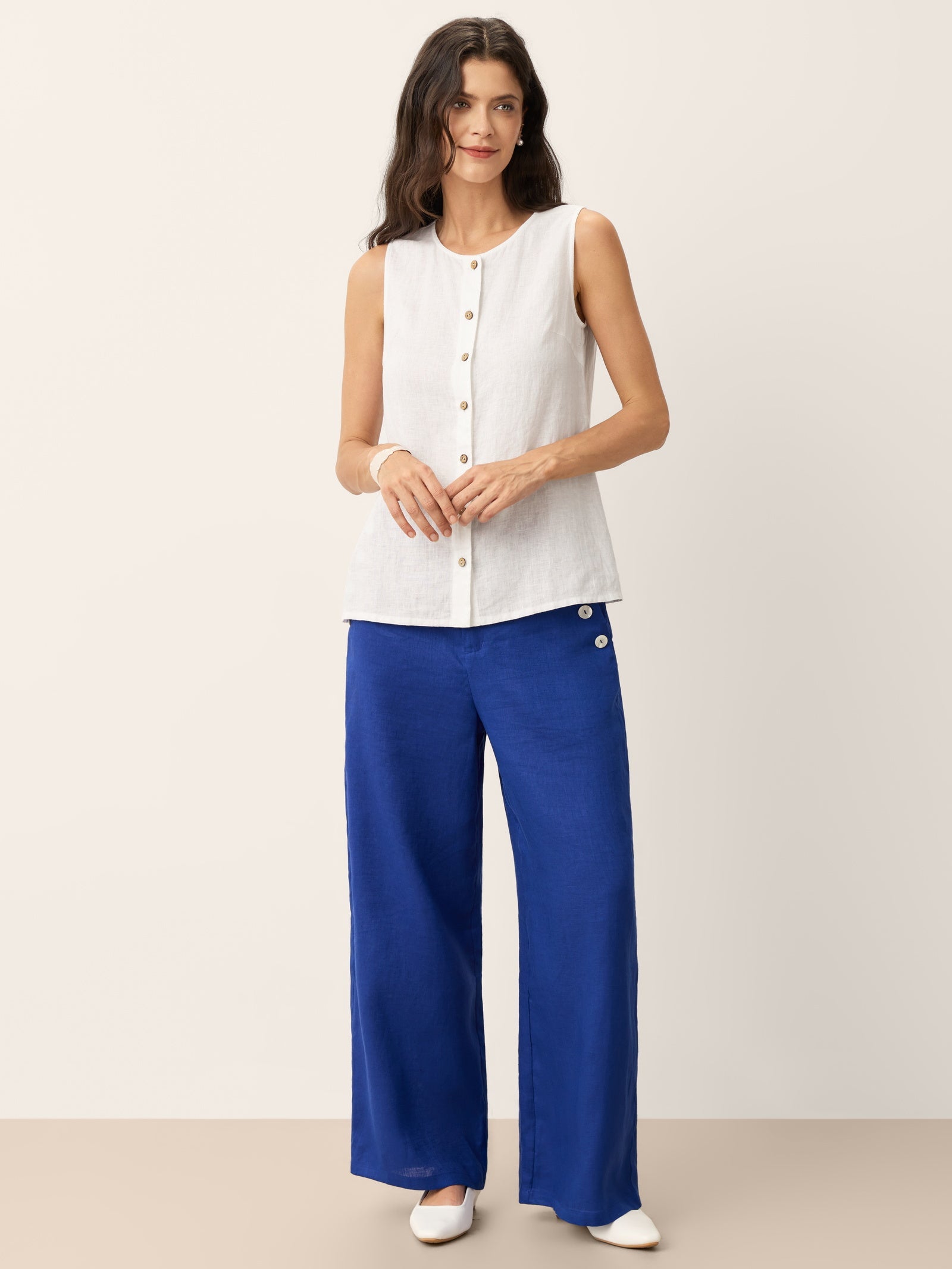 100% Linen Buttons Down Tank Top ERIN